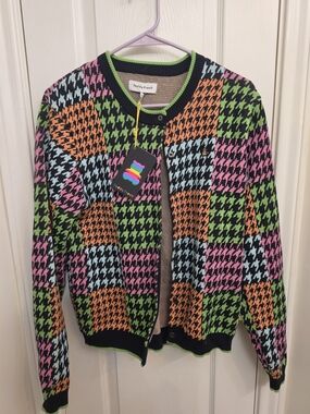 Teddy Fresh Multicolor Houndstooth Knit Cardigan Sweater